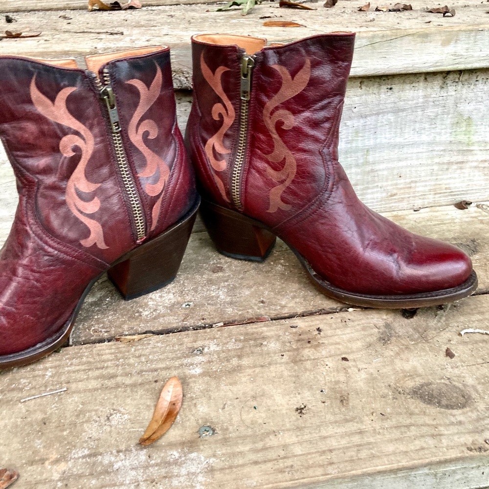 Lucchese | Red Leather Western Booties - Picture 6 of 7